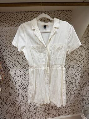 Universal Thread Cream Button-Front Short Sleeve Romper